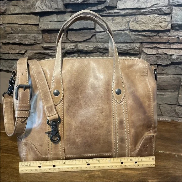 Frye Melissa Double Handle Satchel -BEIGE- Distressed Leather $348